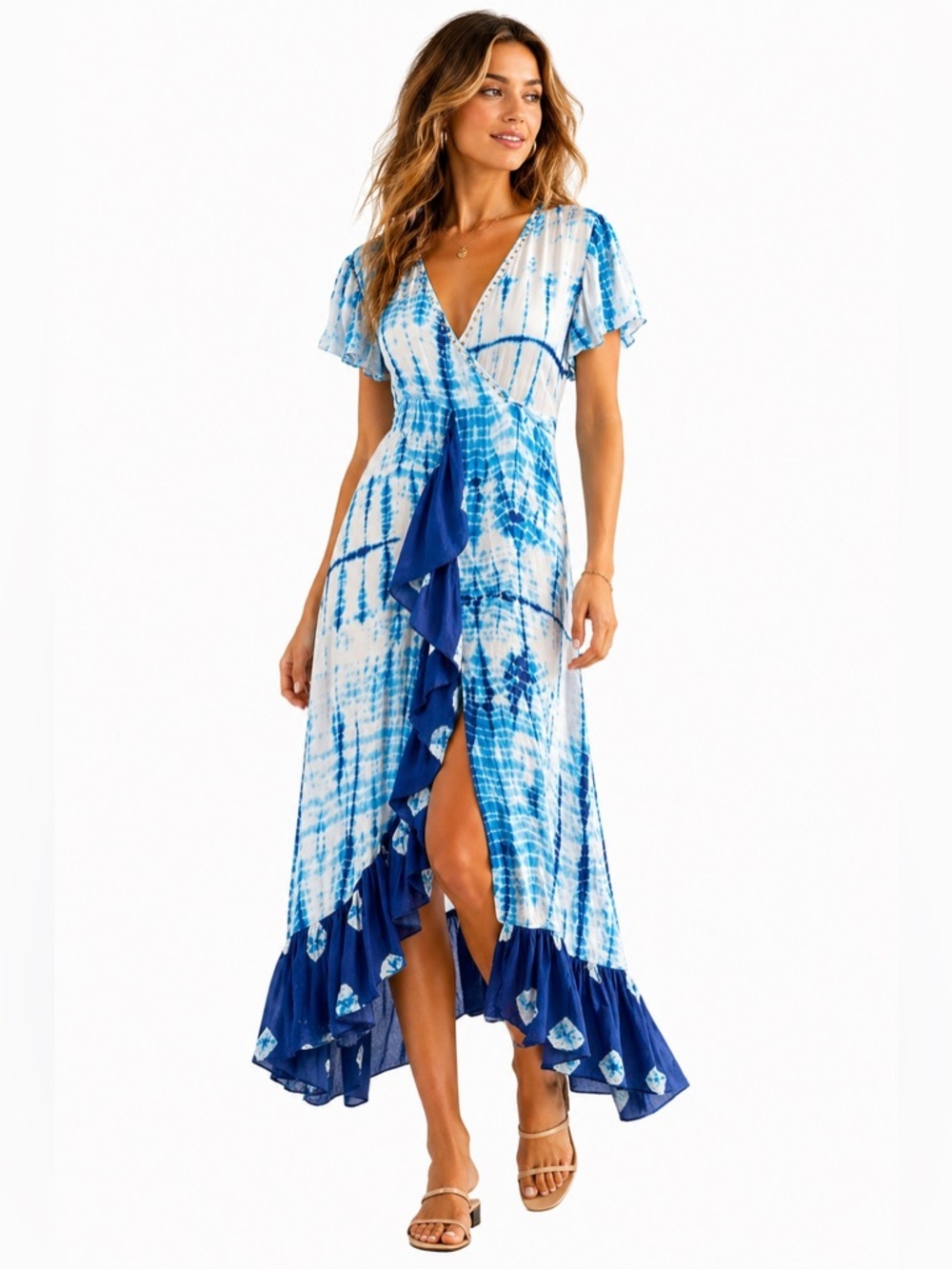AREA Stars Coastal Resort Azure Blue Viscose Maxi Dress XS
